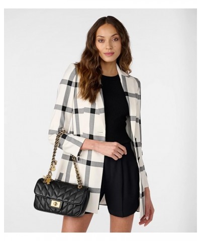 Women's Windowpane Long Sleeve Soft Jacket Soft White Black $39.06 Jackets