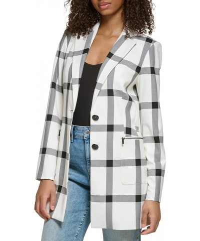 Women's Windowpane Long Sleeve Soft Jacket Soft White Black $39.06 Jackets