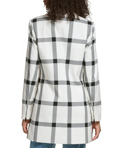 Women's Windowpane Long Sleeve Soft Jacket Soft White Black $39.06 Jackets