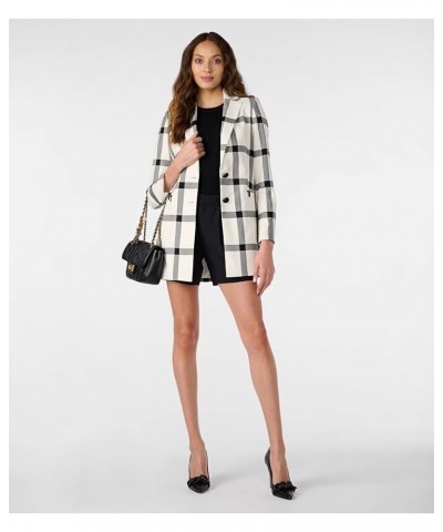 Women's Windowpane Long Sleeve Soft Jacket Soft White Black $39.06 Jackets