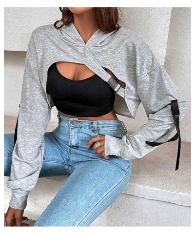 Women Long Sleeve Cropped Super Crop Top Hoodies Sweatshirt Aesthetic Punk Hip Hop Dance Sexy Rave Cloth Light Grey01 $11.39 ...