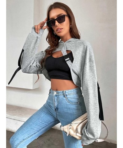 Women Long Sleeve Cropped Super Crop Top Hoodies Sweatshirt Aesthetic Punk Hip Hop Dance Sexy Rave Cloth Light Grey01 $11.39 ...