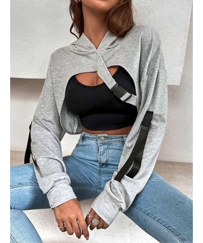 Women Long Sleeve Cropped Super Crop Top Hoodies Sweatshirt Aesthetic Punk Hip Hop Dance Sexy Rave Cloth Light Grey01 $11.39 ...