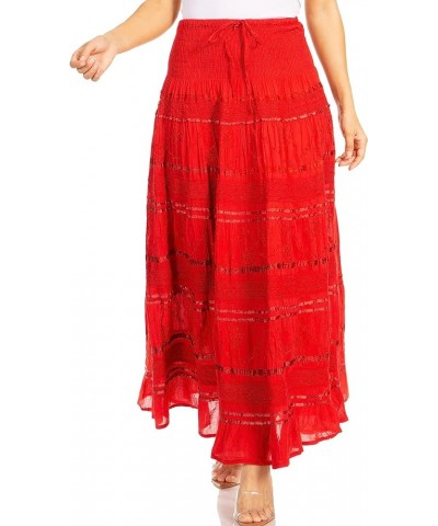 Lace and Ribbon Peasant Boho Skirt A-red $19.26 Skirts