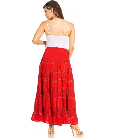 Lace and Ribbon Peasant Boho Skirt A-red $19.26 Skirts