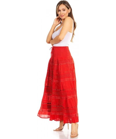 Lace and Ribbon Peasant Boho Skirt A-red $19.26 Skirts