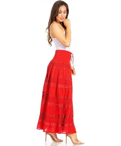 Lace and Ribbon Peasant Boho Skirt A-red $19.26 Skirts