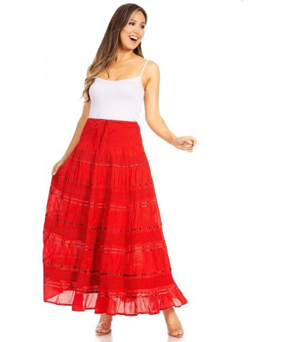 Lace and Ribbon Peasant Boho Skirt A-red $19.26 Skirts