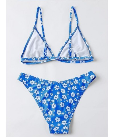 Women's Two Piece Bathing Suit Floral Print Triangle Bikini Swimsuit Blue $15.80 Swimsuits