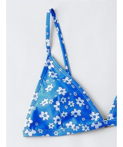 Women's Two Piece Bathing Suit Floral Print Triangle Bikini Swimsuit Blue $15.80 Swimsuits