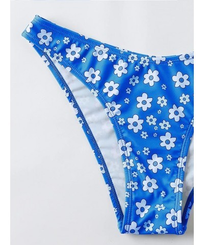 Women's Two Piece Bathing Suit Floral Print Triangle Bikini Swimsuit Blue $15.80 Swimsuits