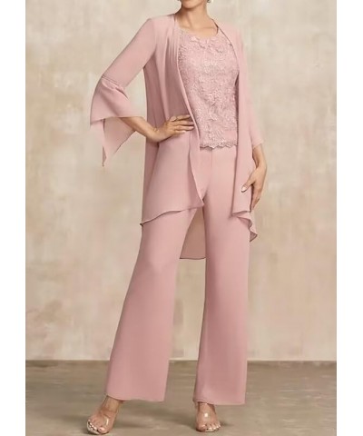 3 Pieces Mother of The Bride Pant Suits for Wedding Lace Appliques Outfit Sets with Jacket Fuchsia $26.20 Suits