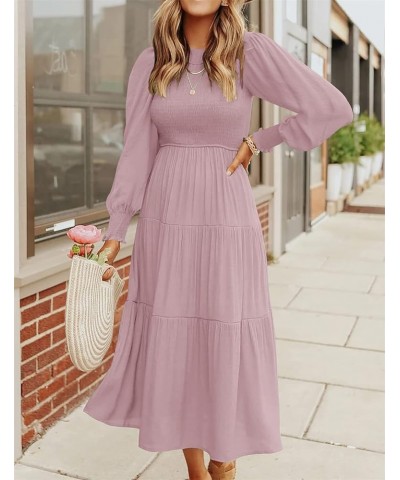 Women's Summer Casual Midi Maxi Dress Boho Flutter Sleeve Crew Neck Smocked Elastic Waist Tiered A-Line Beach Dress Long Slee...