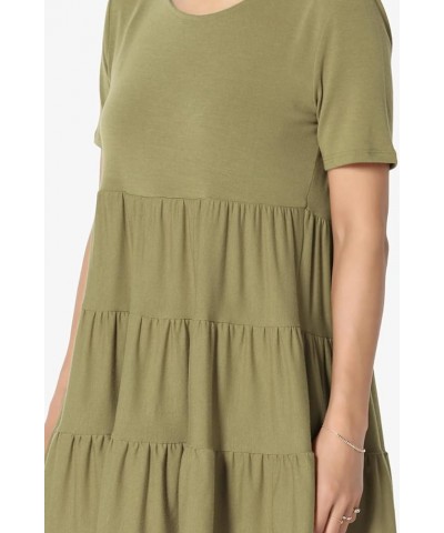 Women's Summer Short Sleeve Tiered Ruffle Babydoll Tunic Cute Relaxed Long Top Khaki Green $11.96 Tops