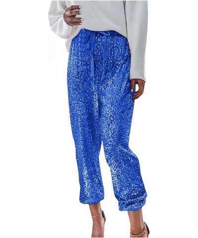 Sequin Pants Women,Women's Sparkle Sequin Wide Leg Pants Loose High Waist Shiny Party Clubwear Bling Glitter Trousers Z42-blu...