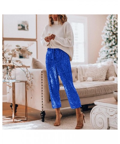 Sequin Pants Women,Women's Sparkle Sequin Wide Leg Pants Loose High Waist Shiny Party Clubwear Bling Glitter Trousers Z42-blu...