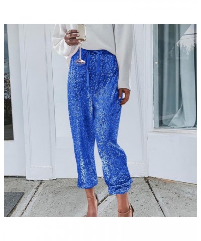 Sequin Pants Women,Women's Sparkle Sequin Wide Leg Pants Loose High Waist Shiny Party Clubwear Bling Glitter Trousers Z42-blu...