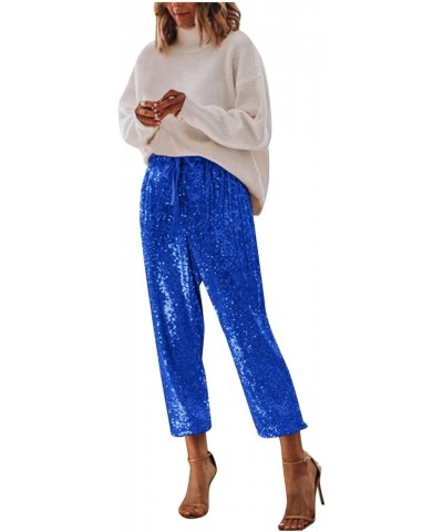 Sequin Pants Women,Women's Sparkle Sequin Wide Leg Pants Loose High Waist Shiny Party Clubwear Bling Glitter Trousers Z42-blu...