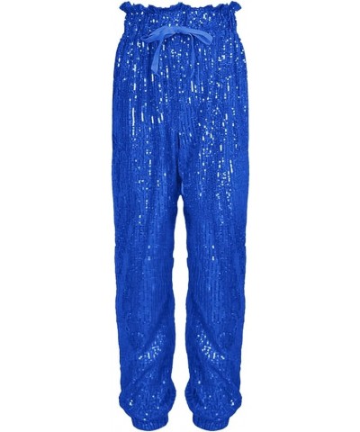 Sequin Pants Women,Women's Sparkle Sequin Wide Leg Pants Loose High Waist Shiny Party Clubwear Bling Glitter Trousers Z42-blu...