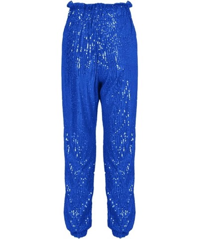 Sequin Pants Women,Women's Sparkle Sequin Wide Leg Pants Loose High Waist Shiny Party Clubwear Bling Glitter Trousers Z42-blu...