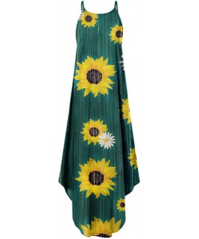 Women Summer Casual Maxi Dress Loose Halter Sunflower Print Sleeveless Split Long Boho Dresses Trendy Beach Sundress Navy $11...