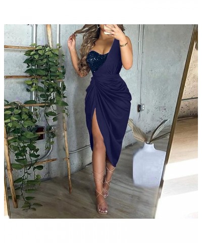 2023 Womens Plus Size One Shoulder Slit Cocktail Dresses Wedding Guest Fashion Sexy Party Dresses A-blue $11.49 Dresses