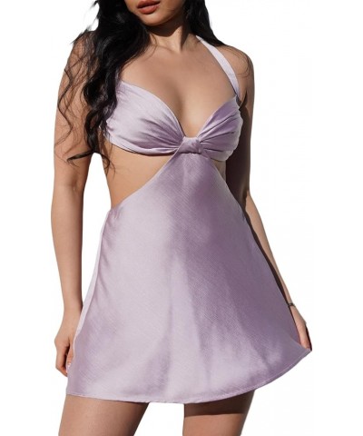 Women Sexy Low Cut Party Mini Dress Spaghetti Strap Sleeveless Backless Bodycon Short Dress Club Night Wear G1-purple Satin $...