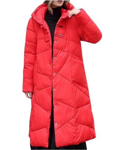 Women Long Quilted Coat Maxi Length Long Sleeve Puffer Jacket Solid Hooded Padded Coats Thick Warm Winter Outerwear 04-orange...