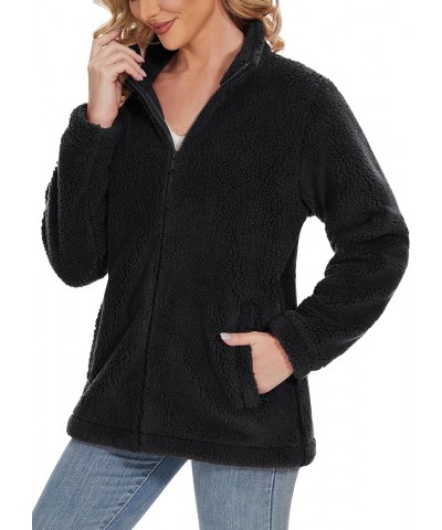 Women's Sherpa Fleece Jacket Full Zip Fuzzy Winter Warm Casual Coats Long Sleeve Soft Thickened Outerwear Black $26.51 Jackets