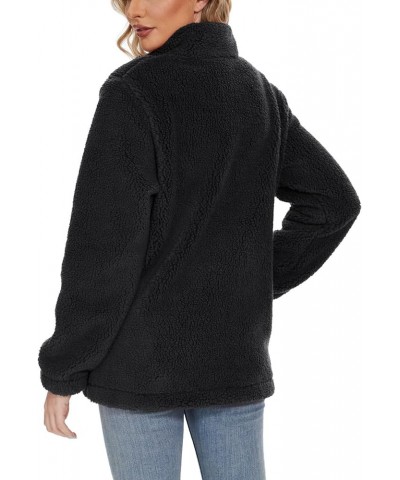 Women's Sherpa Fleece Jacket Full Zip Fuzzy Winter Warm Casual Coats Long Sleeve Soft Thickened Outerwear Black $26.51 Jackets