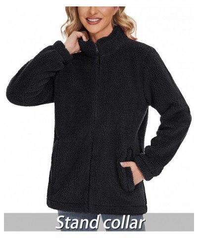 Women's Sherpa Fleece Jacket Full Zip Fuzzy Winter Warm Casual Coats Long Sleeve Soft Thickened Outerwear Black $26.51 Jackets