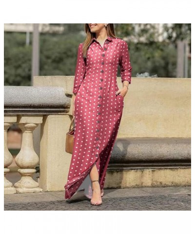 Fall Clothes 2022, Maxi Beach Dress Ladies Lapel V Neck Long Sleeve Robe Prints Dress Buttons Cute Tight Dresses D-pink $15.4...