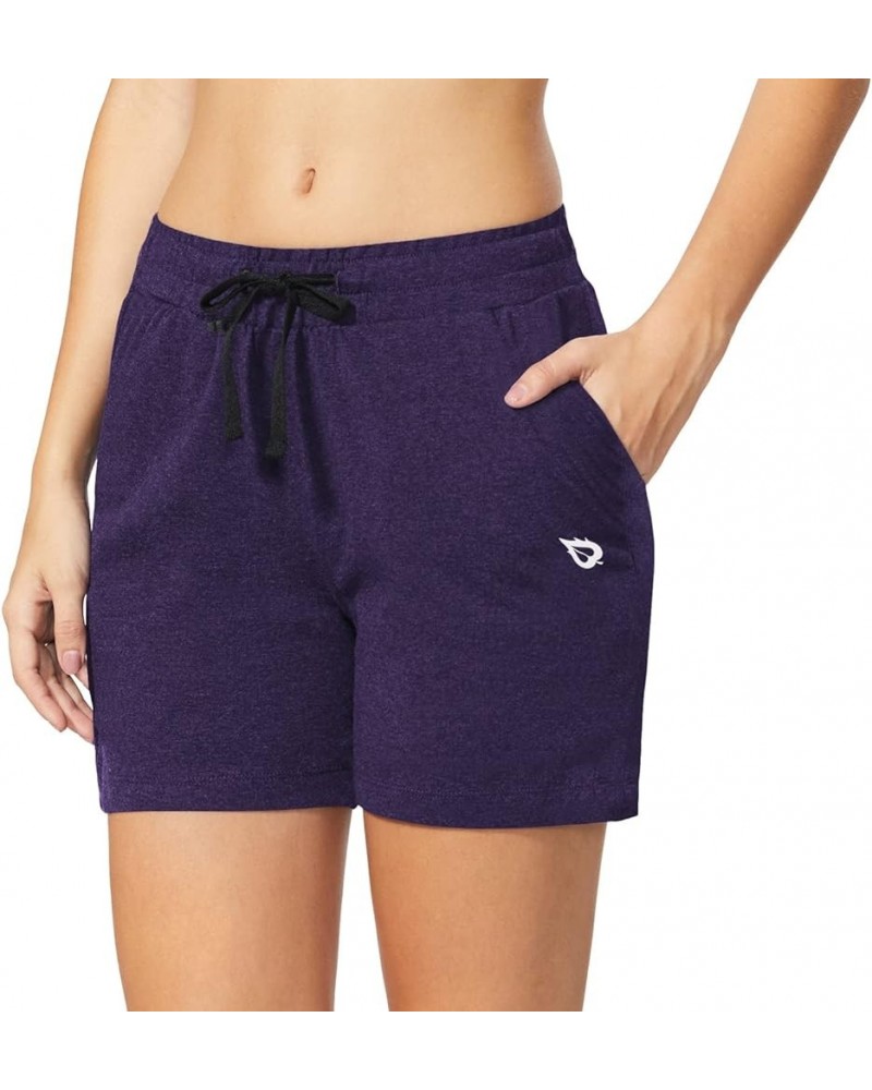 Women's Bermuda Shorts Long Cotton Casual Summer Knee Length Pull On Lounge Walking Exercise Shorts with Pockets Heather Purp...