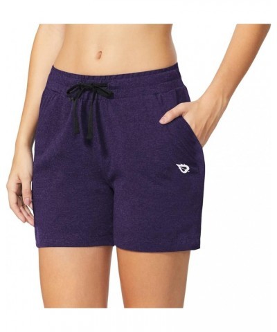 Women's Bermuda Shorts Long Cotton Casual Summer Knee Length Pull On Lounge Walking Exercise Shorts with Pockets Heather Purp...