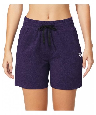 Women's Bermuda Shorts Long Cotton Casual Summer Knee Length Pull On Lounge Walking Exercise Shorts with Pockets Heather Purp...