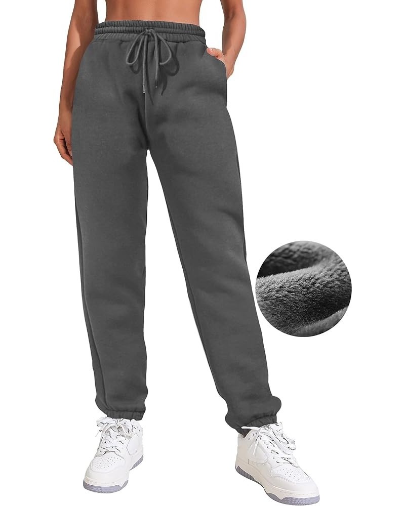 Women's Fleece Lined Sweatpants Winter Joggers Athletic Pants Casual Thick Warm Trousers Pockets Style A Dark Grey $21.89 Act...