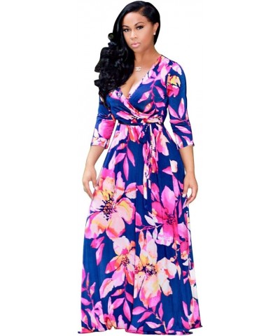 Women's Boho Long Sleeve Floral Print Beach Party Long Maxi Dress Blue $16.79 Dresses