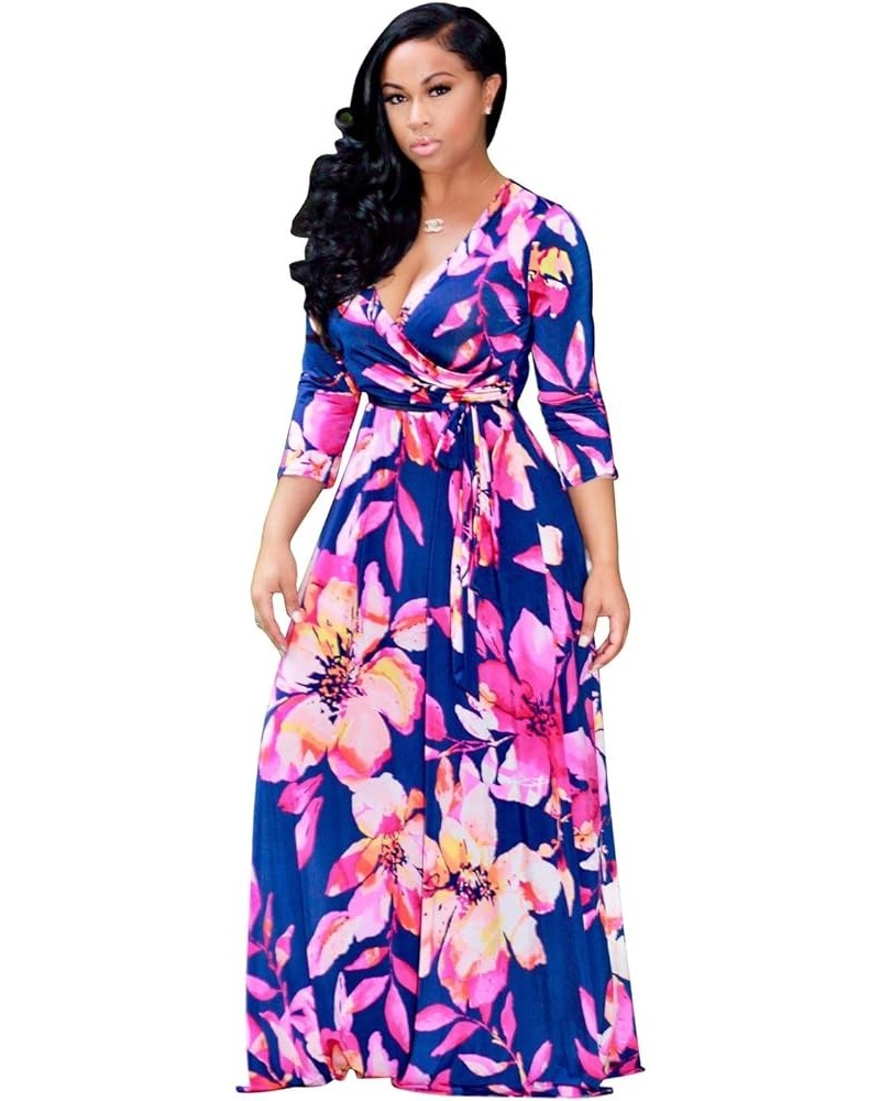 Women's Boho Long Sleeve Floral Print Beach Party Long Maxi Dress Blue $16.79 Dresses