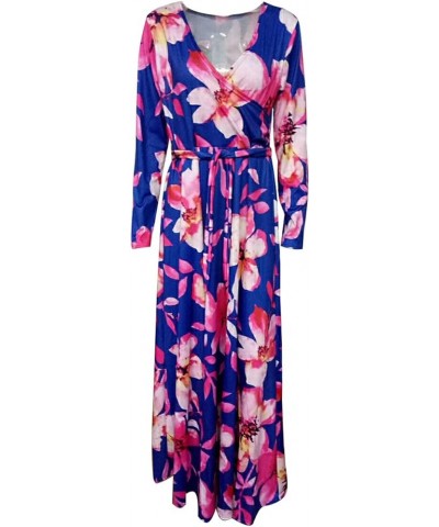 Women's Boho Long Sleeve Floral Print Beach Party Long Maxi Dress Blue $16.79 Dresses