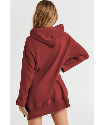 The Warmy Oversized Hoodie Dress, First Ones Oversized Hoodies, Women's Casual Pullover Long Sleeve Split Hem Rose Red $17.63...