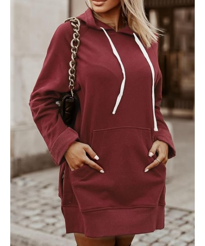 The Warmy Oversized Hoodie Dress, First Ones Oversized Hoodies, Women's Casual Pullover Long Sleeve Split Hem Rose Red $17.63...