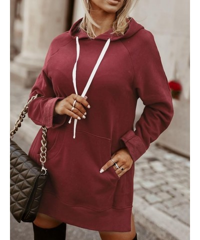 The Warmy Oversized Hoodie Dress, First Ones Oversized Hoodies, Women's Casual Pullover Long Sleeve Split Hem Rose Red $17.63...