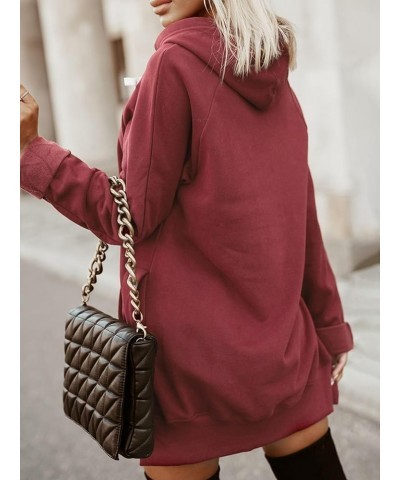 The Warmy Oversized Hoodie Dress, First Ones Oversized Hoodies, Women's Casual Pullover Long Sleeve Split Hem Rose Red $17.63...