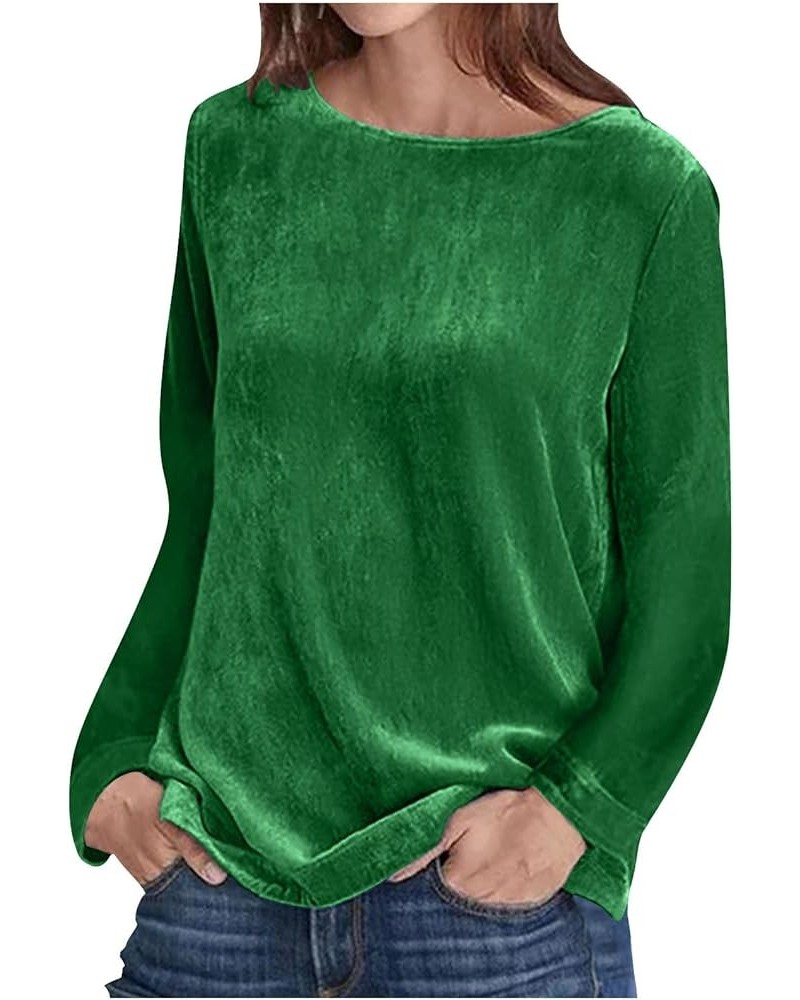 Velvet Tops for Women Casual Long Sleeve Crewneck Pullover Sweatshirts Womens Velour Sweater Trendy 2024 01-green $6.71 Activ...