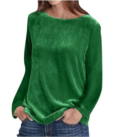 Velvet Tops for Women Casual Long Sleeve Crewneck Pullover Sweatshirts Womens Velour Sweater Trendy 2024 01-green $6.71 Activ...