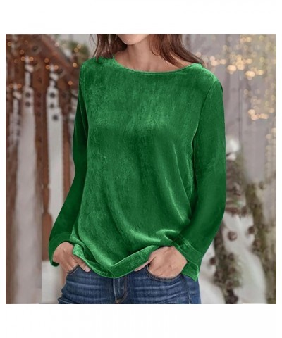 Velvet Tops for Women Casual Long Sleeve Crewneck Pullover Sweatshirts Womens Velour Sweater Trendy 2024 01-green $6.71 Activ...