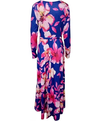 Women's Boho Long Sleeve Floral Print Beach Party Long Maxi Dress Blue $16.79 Dresses