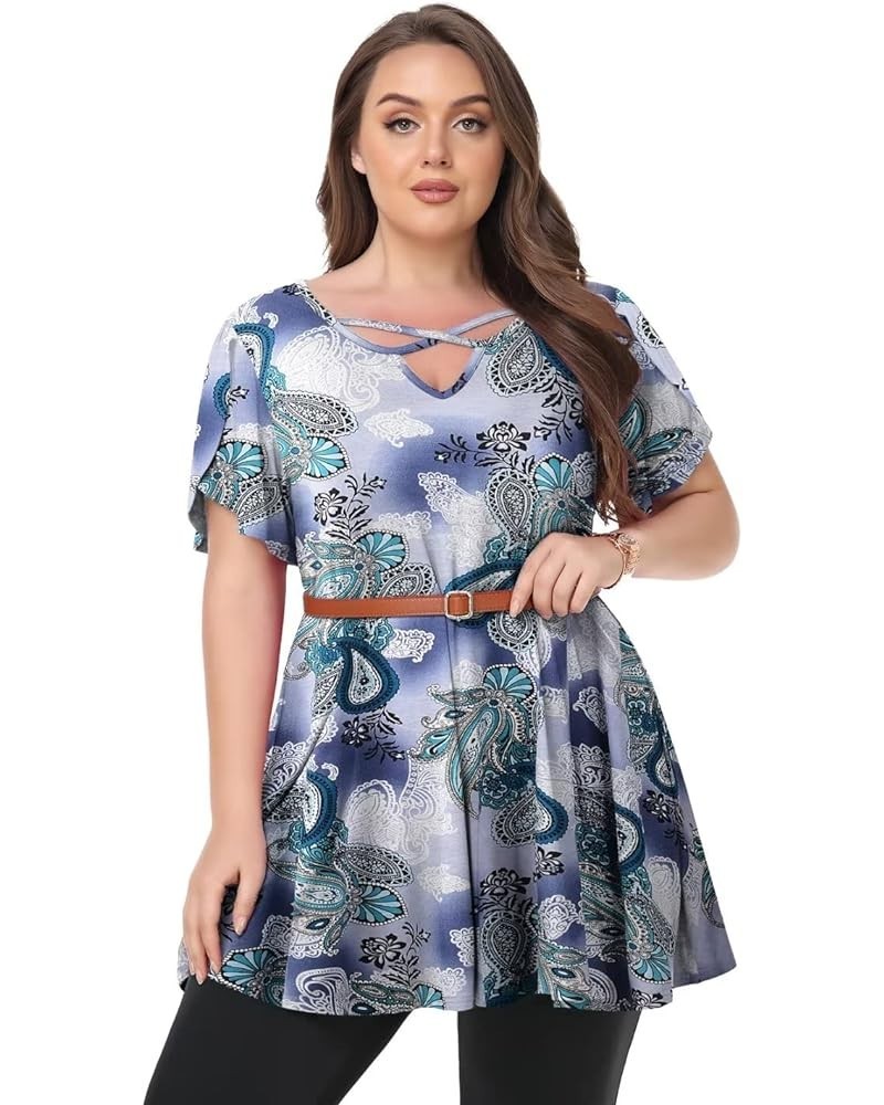 Plus Size Tunic Tops for Women Dressy Casual Shirts Short Sleeve Cute Summer Clothes Loose Fit Blouse 8152_a-green03 $8.74 Tops