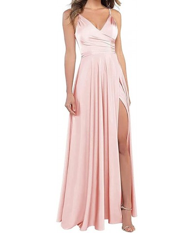 Long Bridesmaid Dresses for Women Formal Satin Spaghetti Strap Prom Evening Gowns RYZ054 Blush $28.70 Dresses