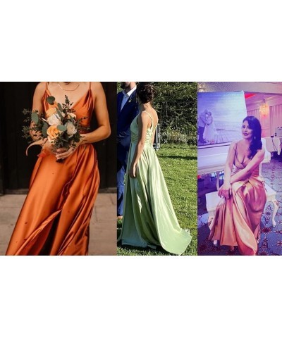 Long Bridesmaid Dresses for Women Formal Satin Spaghetti Strap Prom Evening Gowns RYZ054 Blush $28.70 Dresses